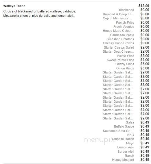 Grizzly's Grill N' Saloon - Willmar, MN menu_pic