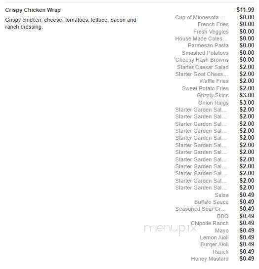 Grizzly's Grill N' Saloon - Willmar, MN menu_pic