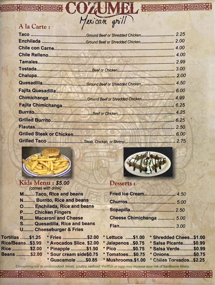 Cozumel - Loxley, AL menu_pic