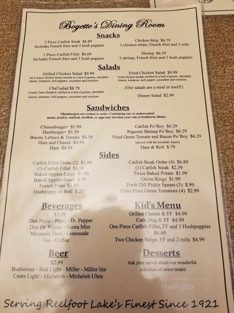 Boyette's Dining Room - Tiptonville, TN menu_pic