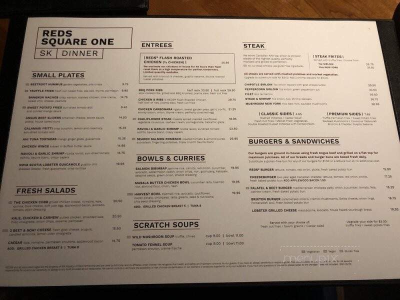 Reds Square One - Mississauga, ON menu_pic
