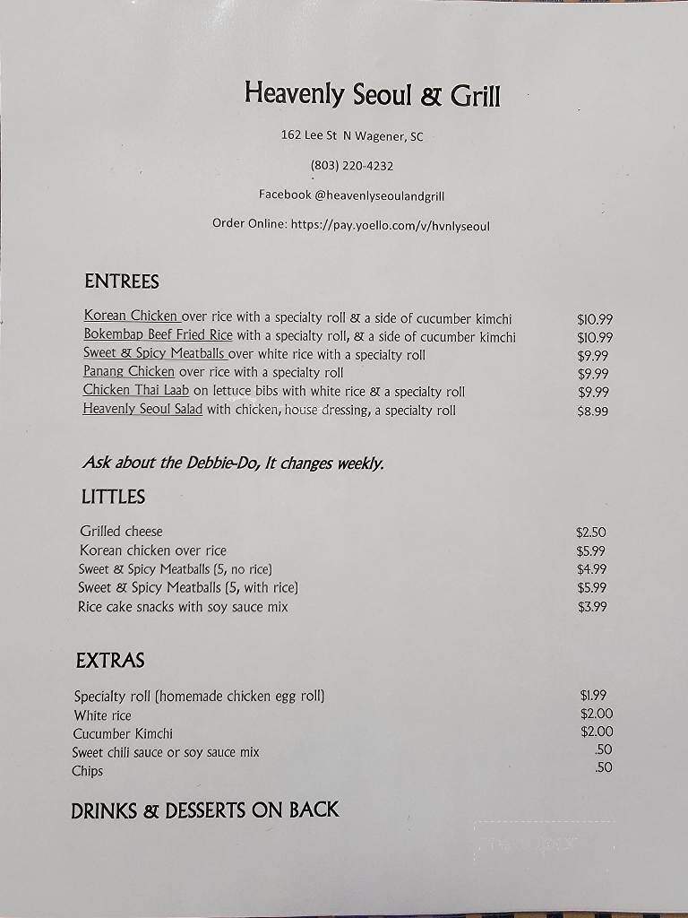 Heavenly Seoul & Grill - Wagener, SC menu_pic