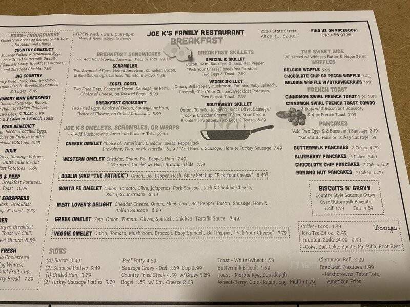 Joe K's Restaurant - Alton, IL menu_pic