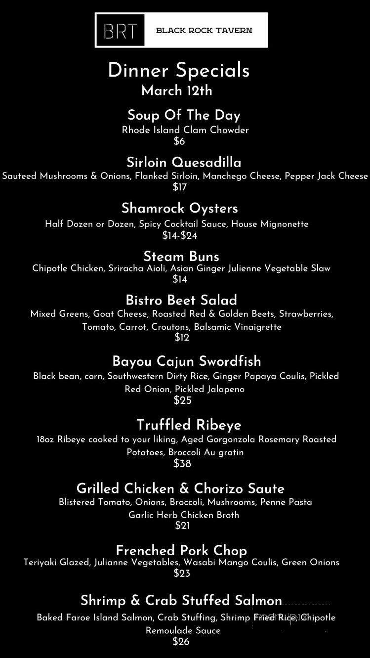 Black Rock Tavern & Restaurant - Thomaston, CT menu_pic