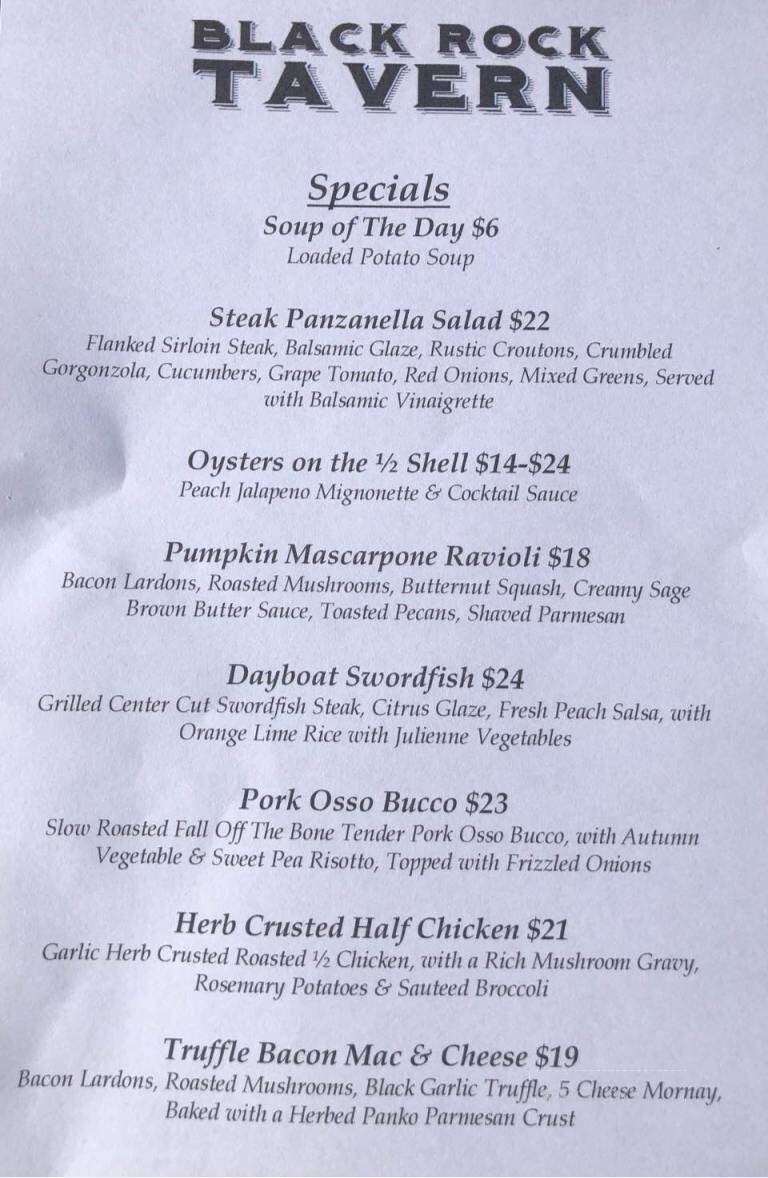 Black Rock Tavern & Restaurant - Thomaston, CT menu_pic
