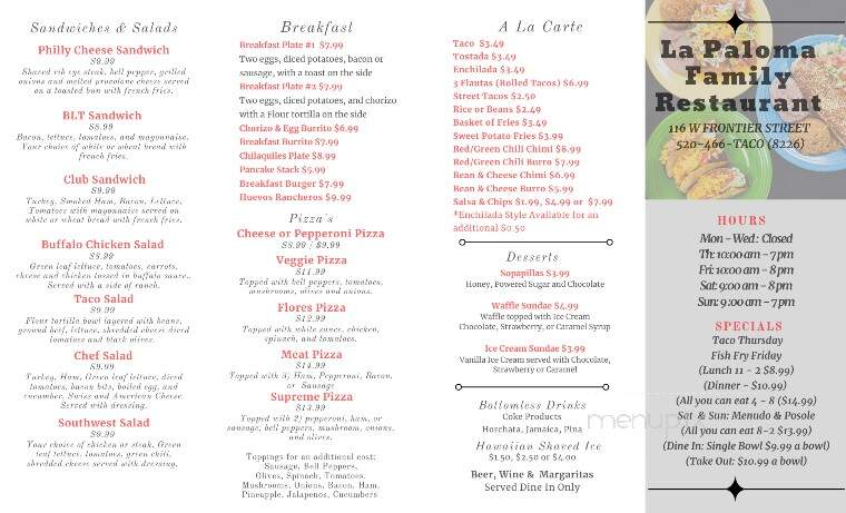 La Paloma Family Restaurant - Eloy, AZ menu_pic