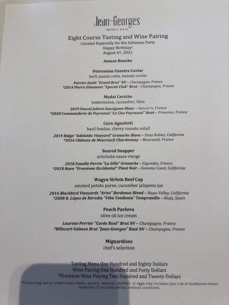 Jean-Georges Beverly Hills - Beverly Hills, CA menu_pic