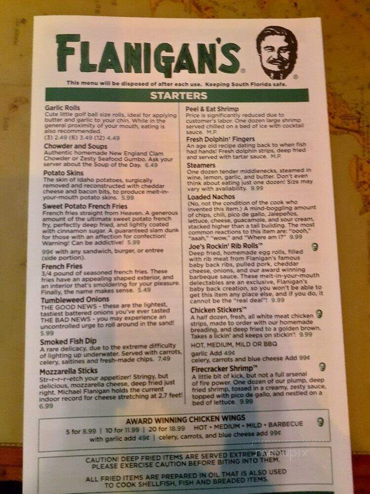 Flanigan's Piranha Pat's - Pompano Beach, FL menu_pic