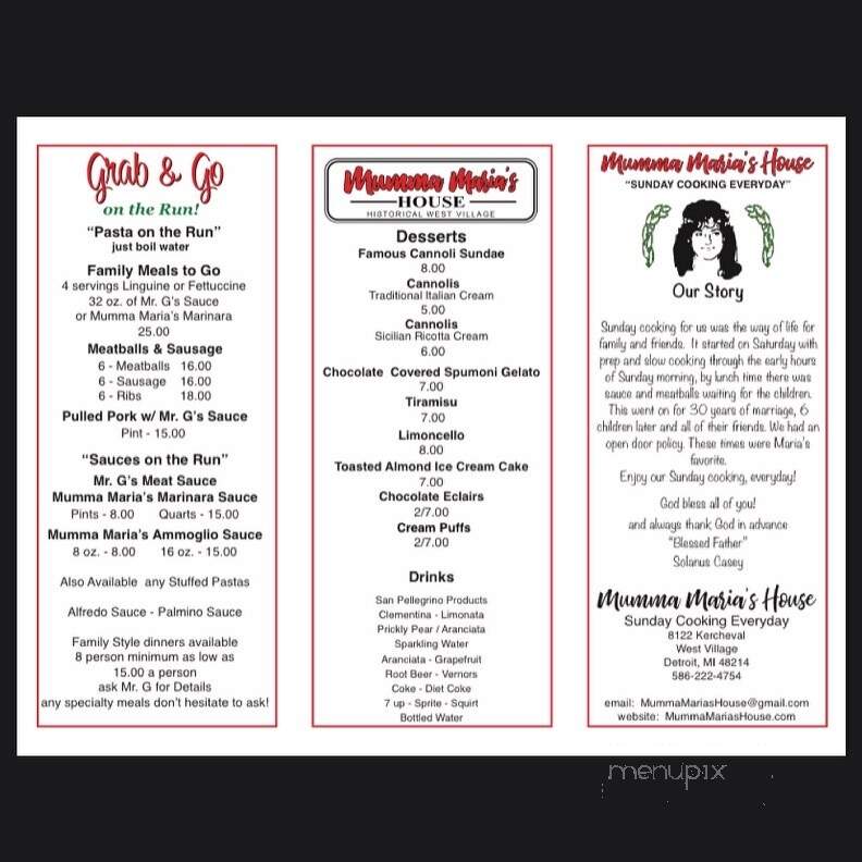 Mumma Maria's House - Detroit, MI menu_pic