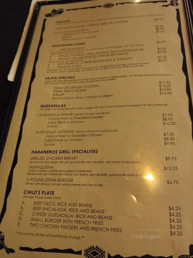 Habanero's Mexican Grill - Bessemer, AL menu_pic