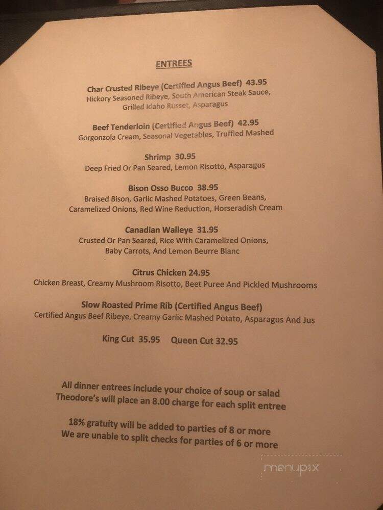 Theodore's Dining Room - Medora, ND menu_pic