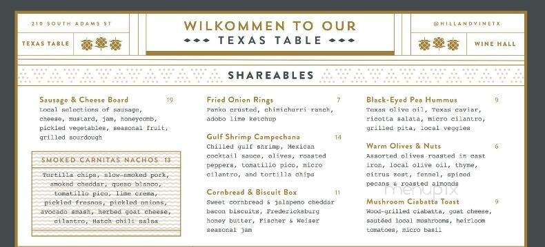 Hill & Vine - Fredericksburg, TX menu_pic