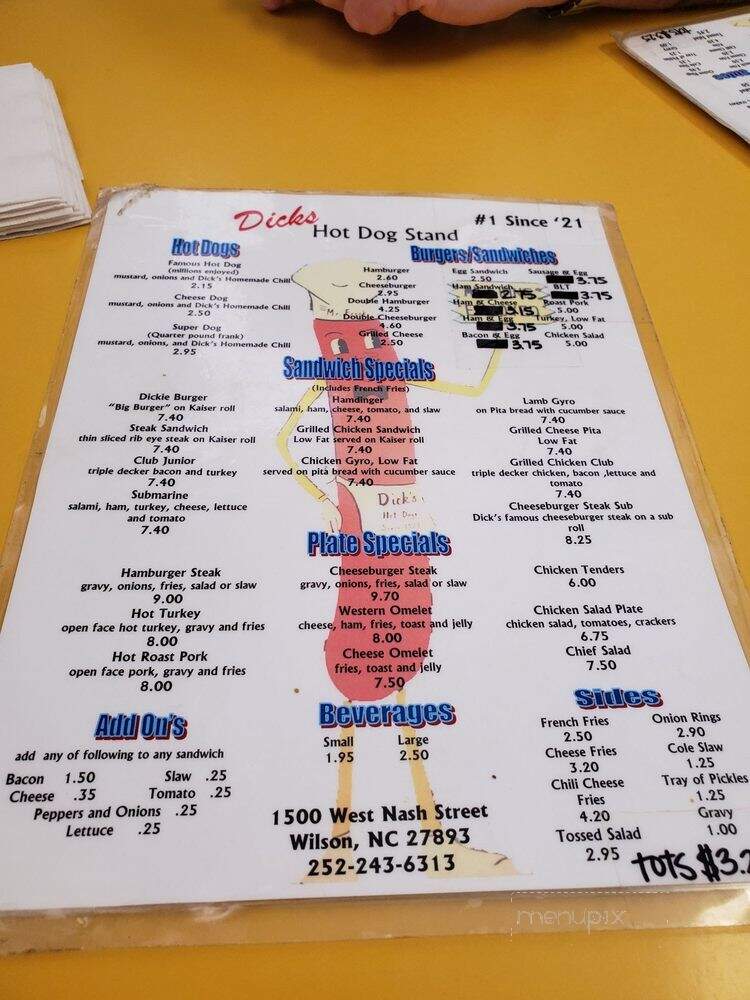 Dick's Hot Dog Stand - Wilson, NC menu_pic