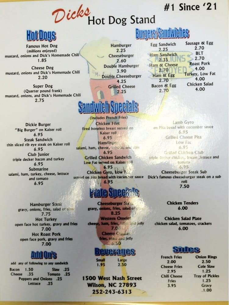 Dick's Hot Dog Stand - Wilson, NC menu_pic
