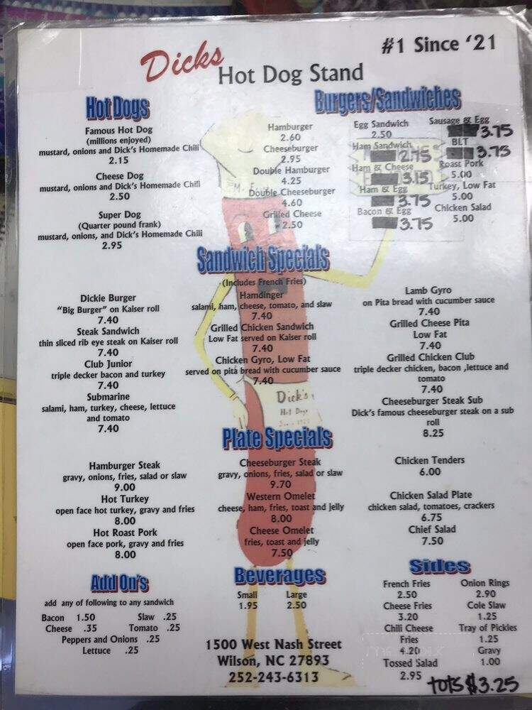 Dick's Hot Dog Stand - Wilson, NC menu_pic