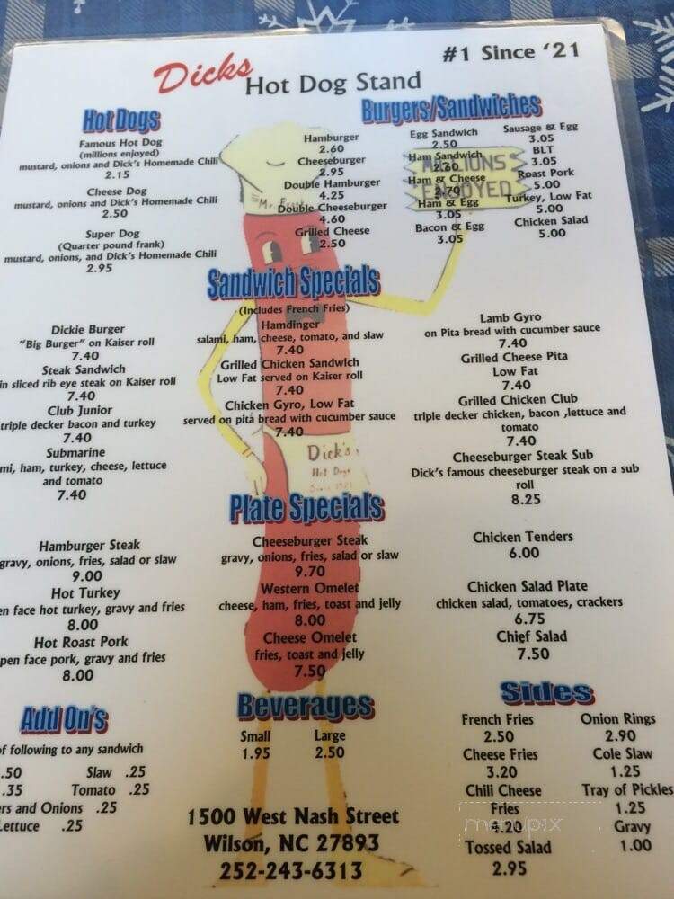 Dick's Hot Dog Stand - Wilson, NC menu_pic