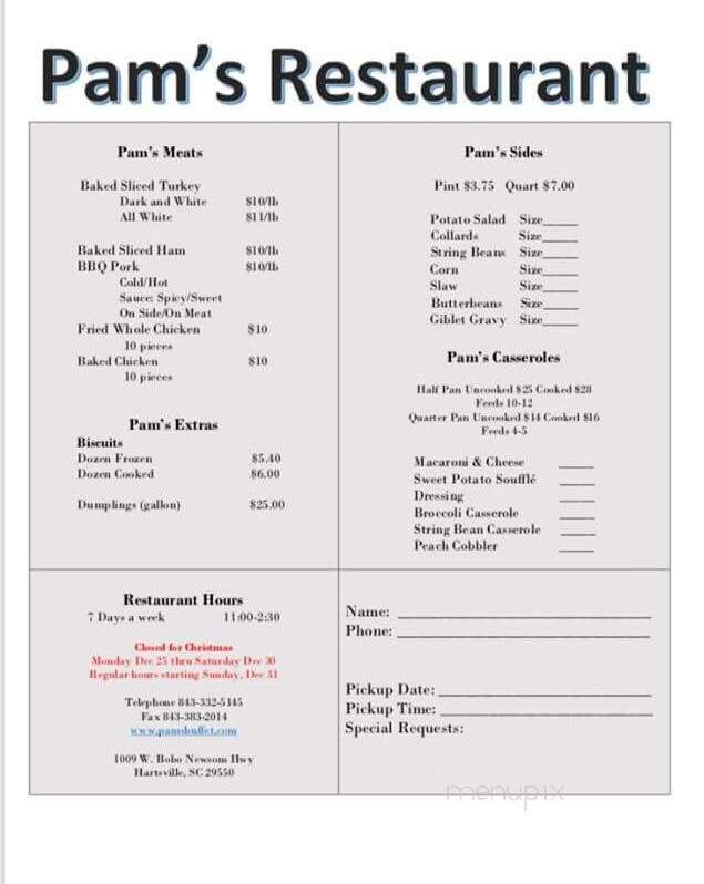 Pam's Restaurant & Banquets - Hartsville, SC menu_pic
