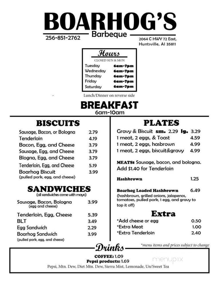 Boarhogs BBQ - Huntsville, AL menu_pic