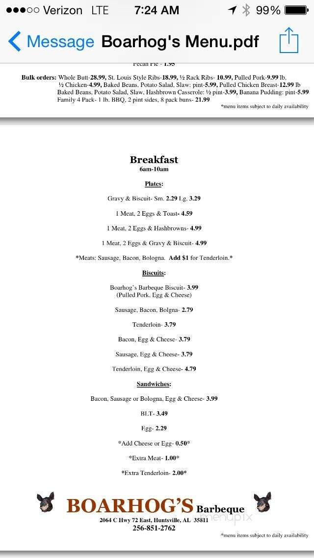 Boarhogs BBQ - Huntsville, AL menu_pic
