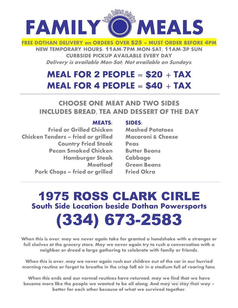 Blue Plate South - Dothan, AL menu_pic