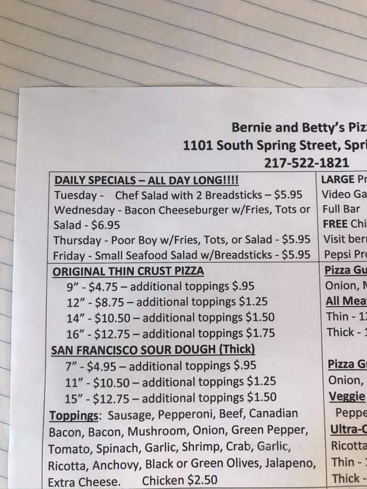 Bernie & Betty's Pizza - Springfield, IL