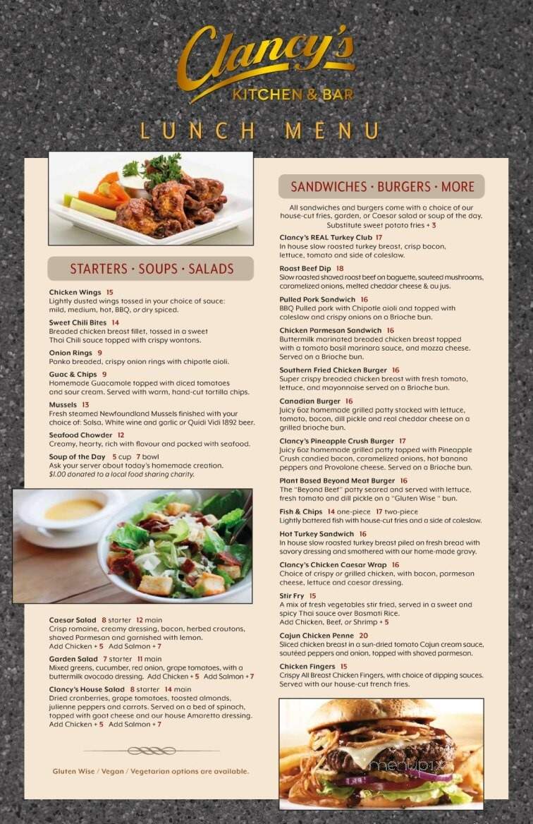Clancy's Restaurant - Saint John's, NL menu_pic