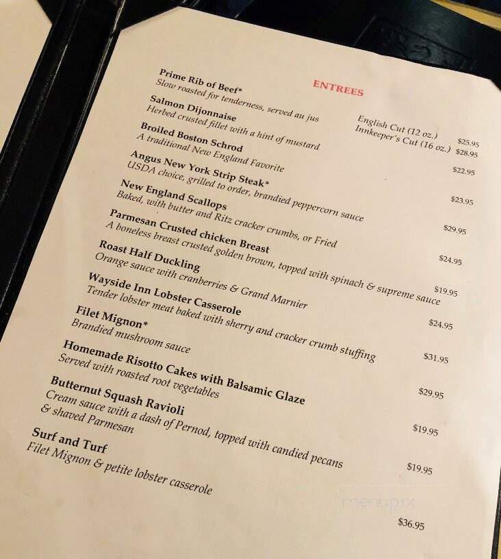 Wayside Inn - Sudbury, MA menu_pic