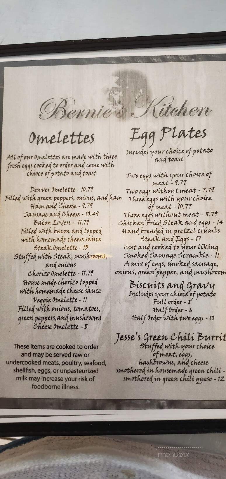 Bernie's Kitchen - Elizabeth, CO menu_pic