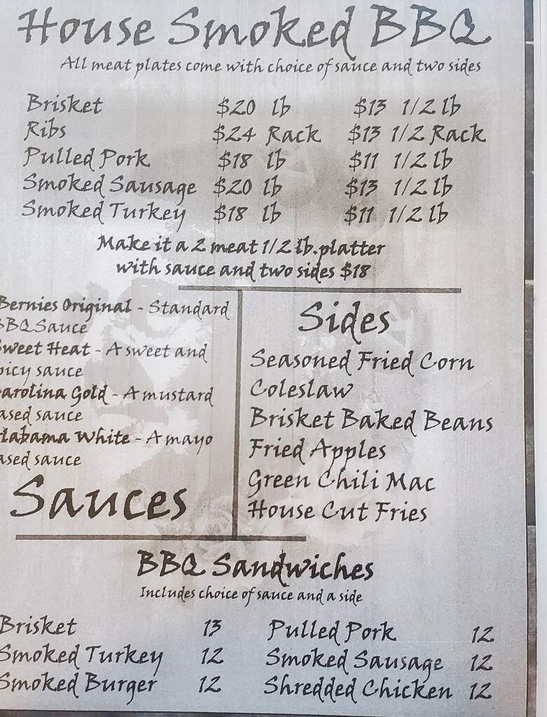 Bernie's Kitchen - Elizabeth, CO menu_pic