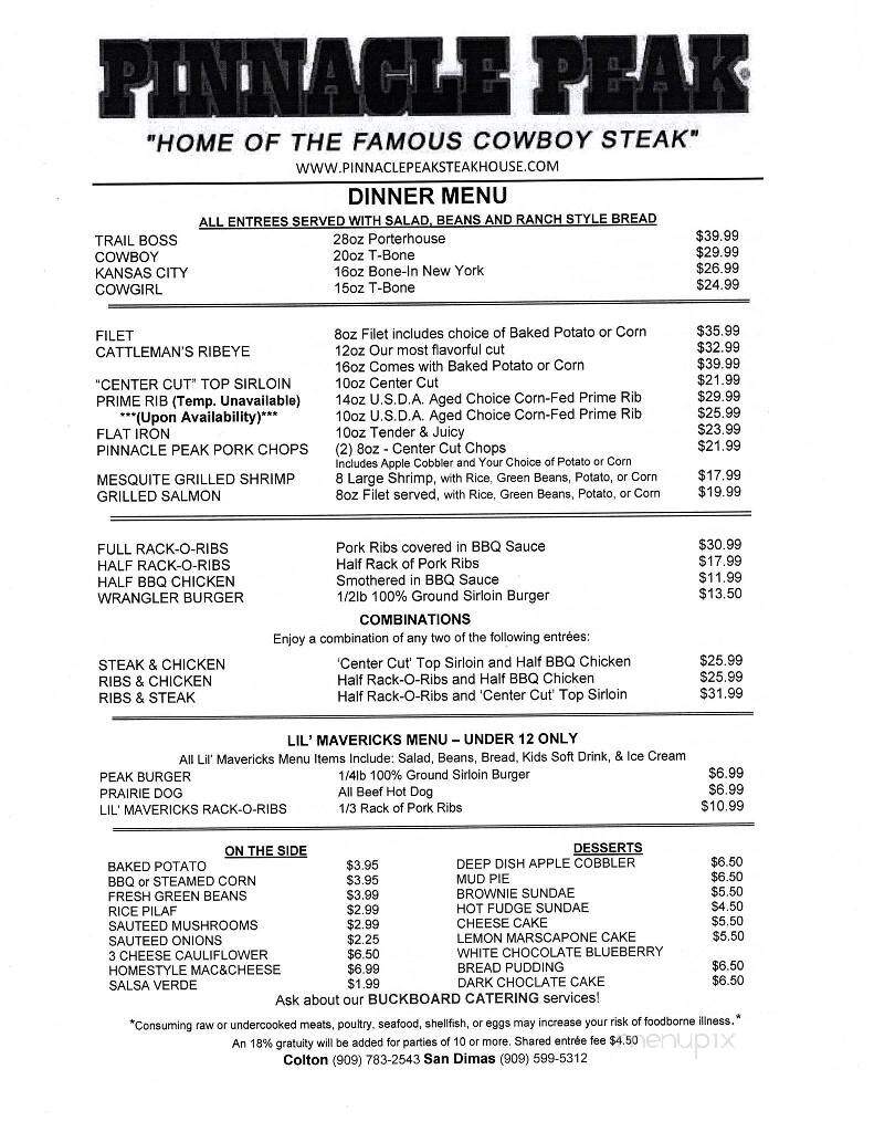 Pinnacle Peak Steak House - Colton, CA menu_pic