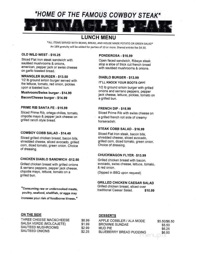 Pinnacle Peak Steak House - Colton, CA menu_pic
