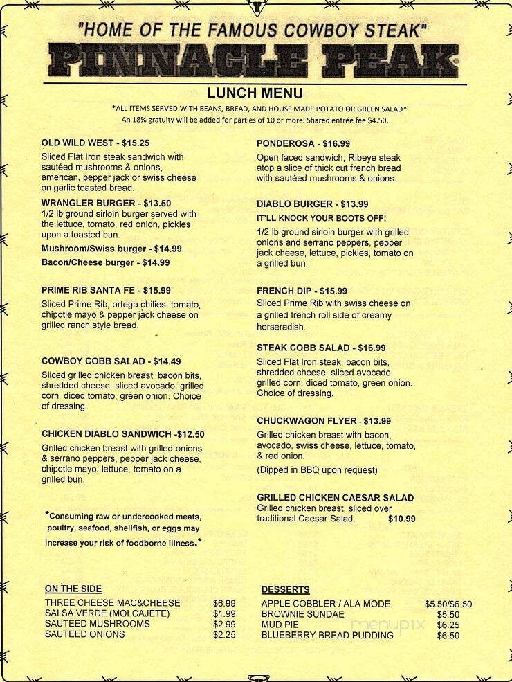 Pinnacle Peak Steak House - Colton, CA menu_pic