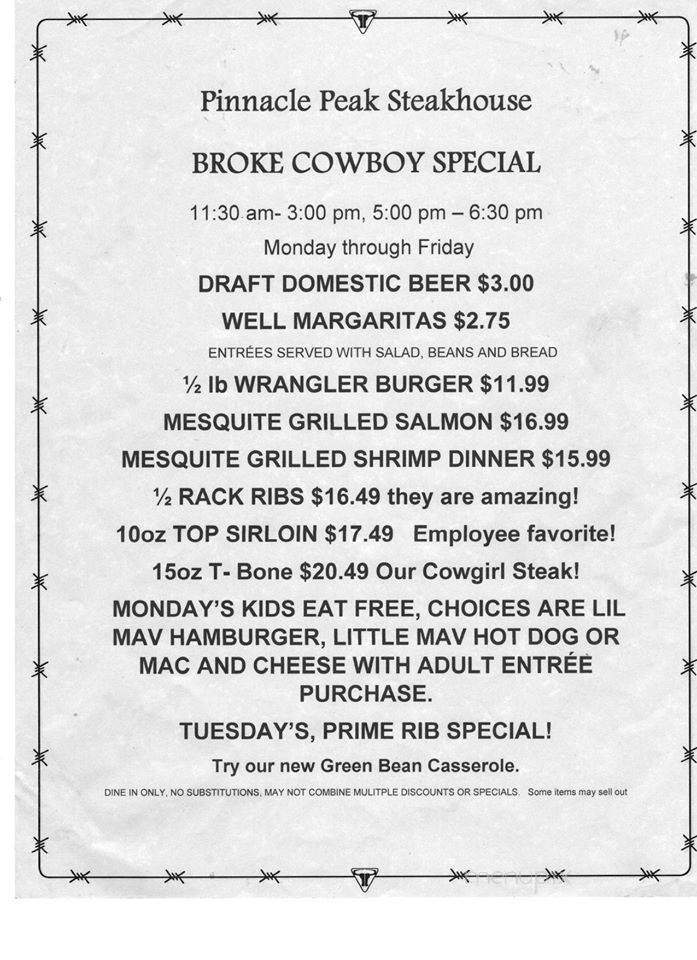 Pinnacle Peak Steak House - Colton, CA menu_pic