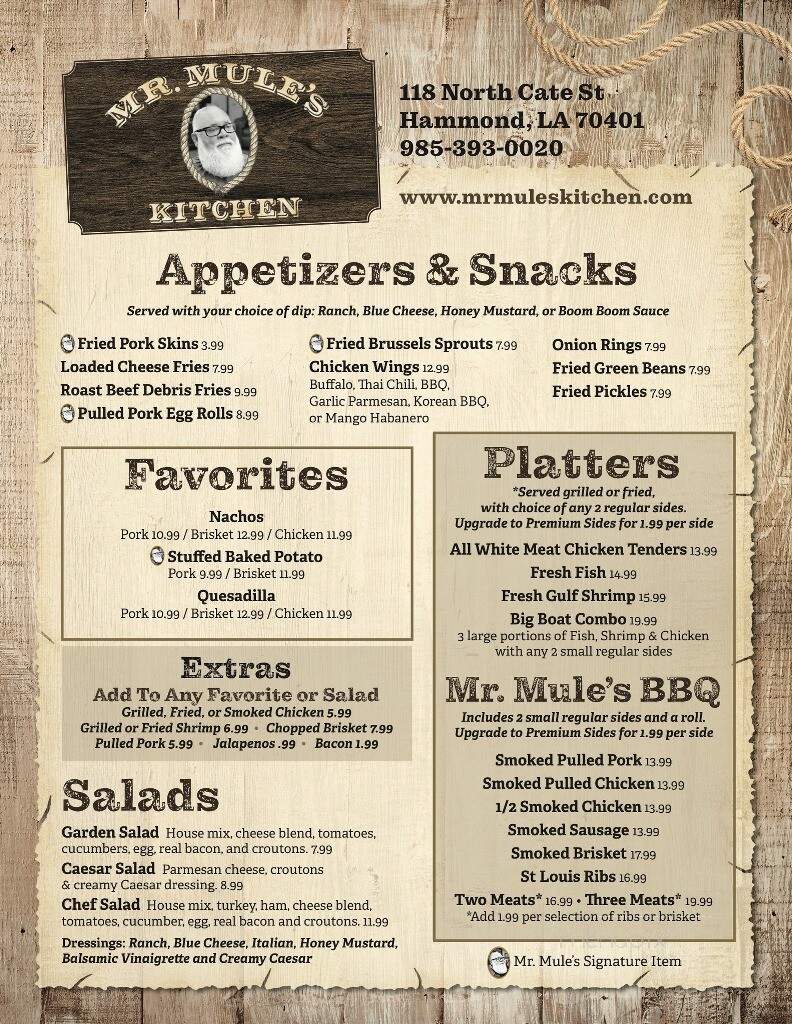 Mr. Mule's Kitchen - Hammond, LA menu_pic