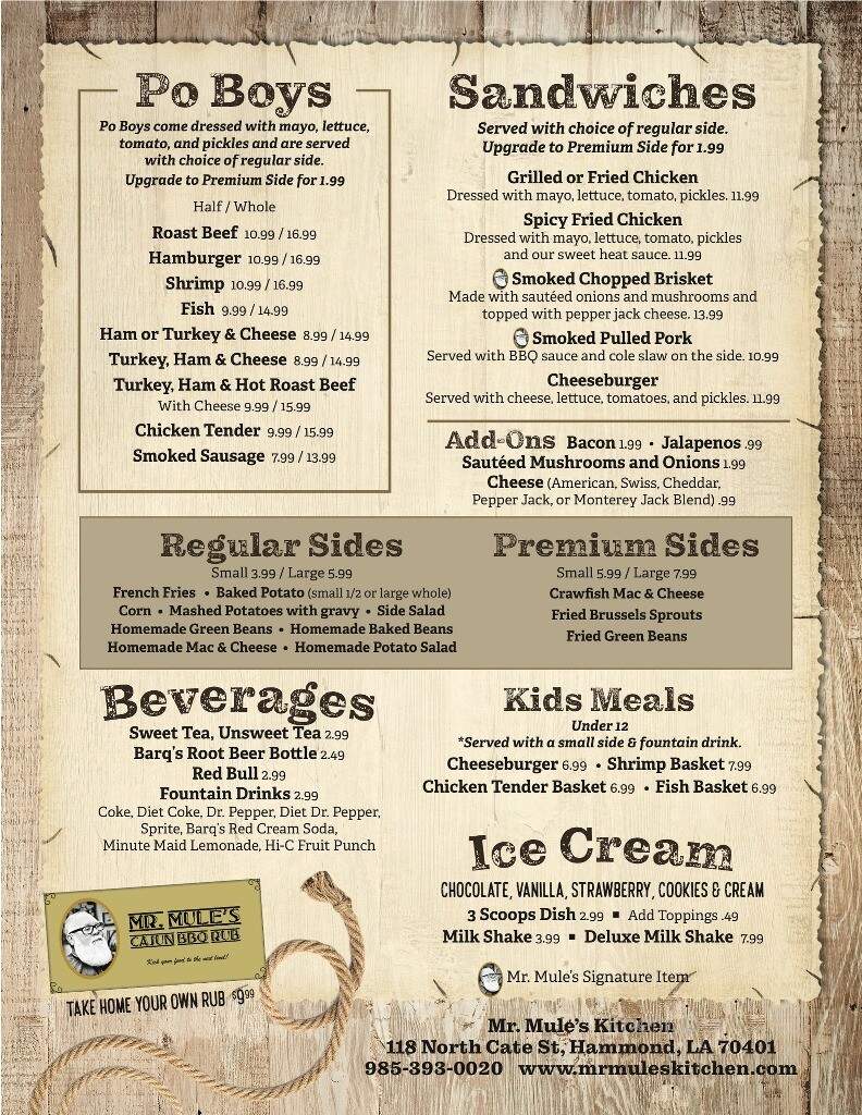 Mr. Mule's Kitchen - Hammond, LA menu_pic