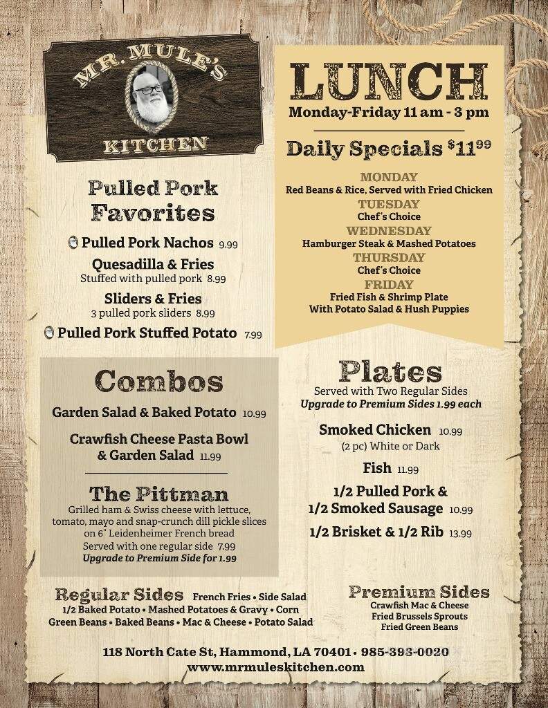 Mr. Mule's Kitchen - Hammond, LA menu_pic