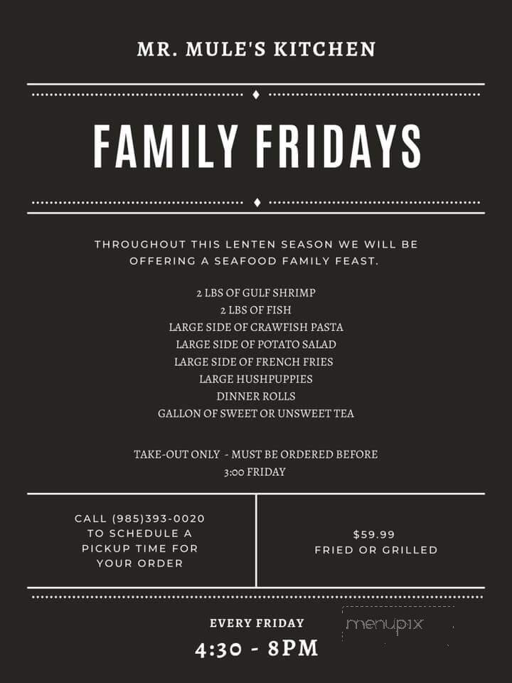 Mr. Mule's Kitchen - Hammond, LA menu_pic