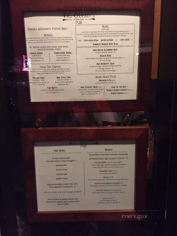 T.C. O'Leary's - Portland, OR menu_pic