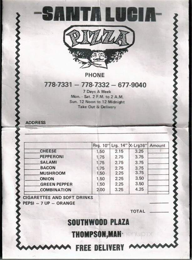 Santa Lucia Pizza - Winnipeg, MB menu_pic