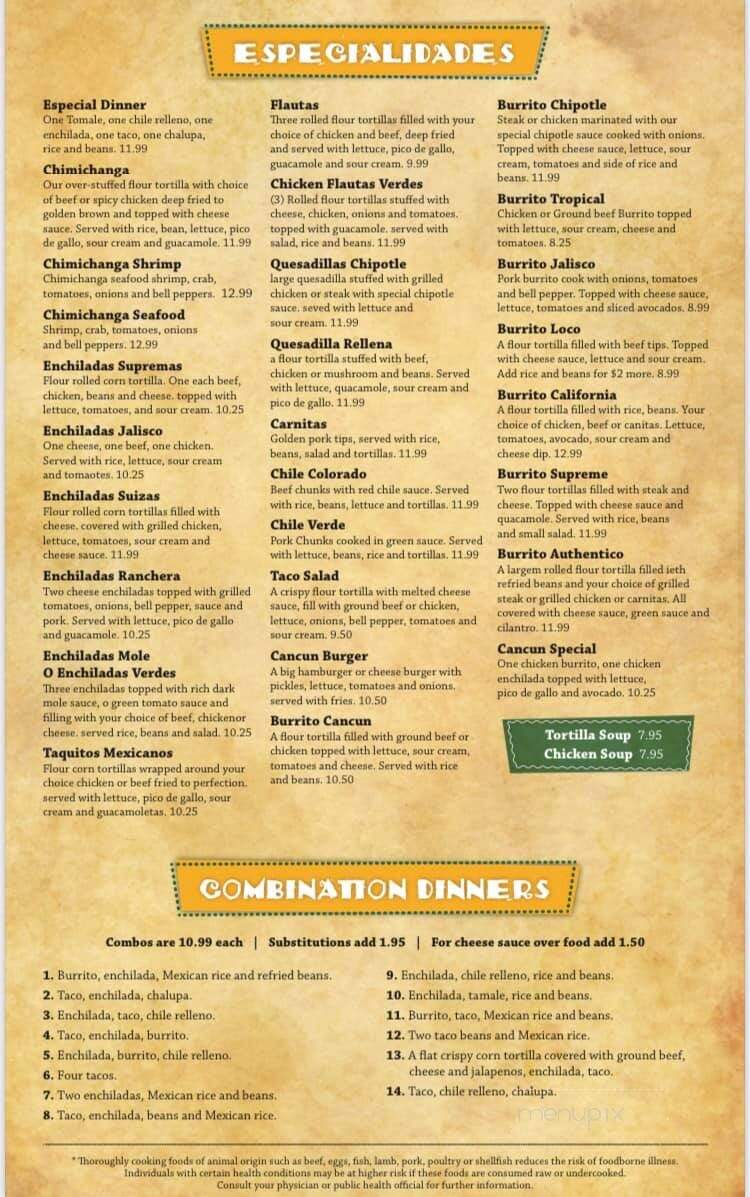 Cancun by the Lake - Clear Lake, IA menu_pic