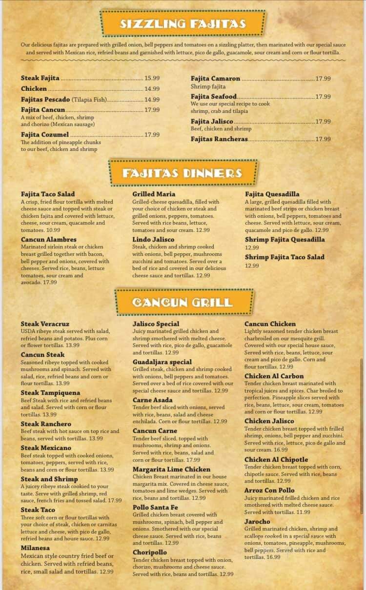 Cancun by the Lake - Clear Lake, IA menu_pic