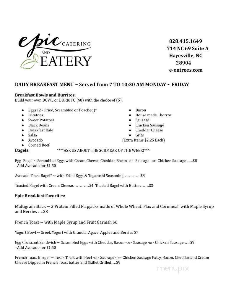 Epic Catering and Eatery - Hayesville, NC menu_pic