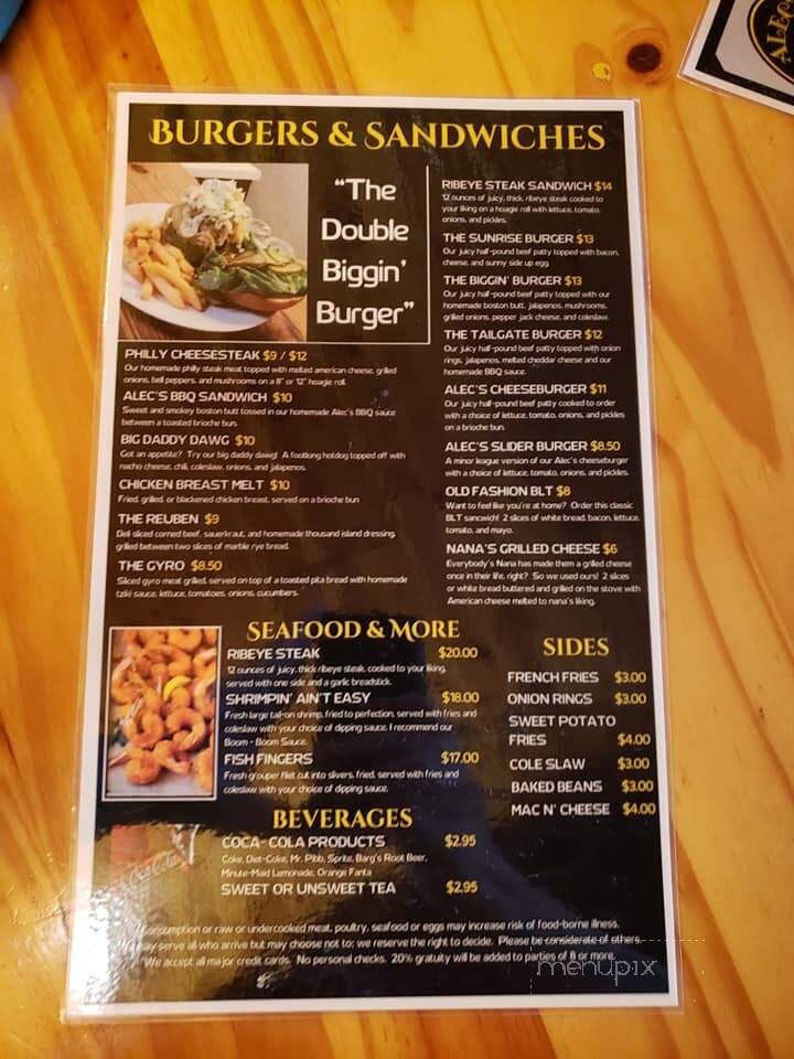 Alec's Sports Bar and Grill - Jesup, GA menu_pic