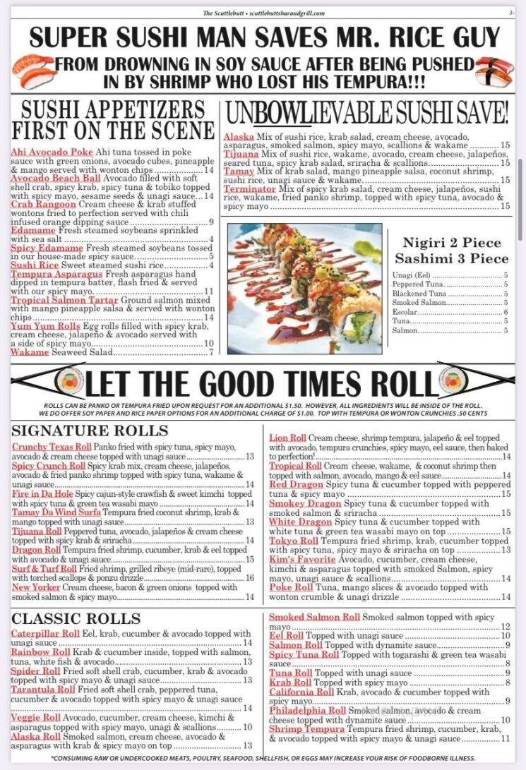 Scuttlebutt's Bar & Grill - Corpus Christi, TX menu_pic