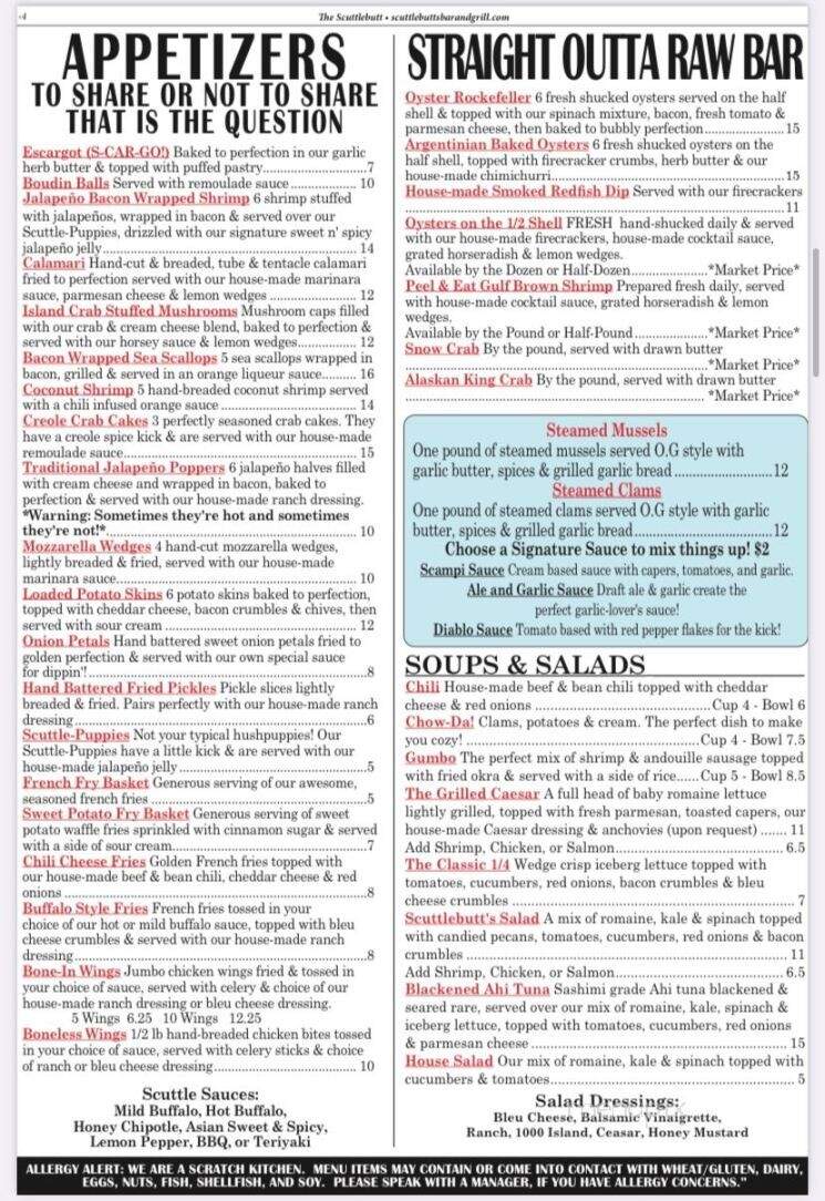 Scuttlebutt's Bar & Grill - Corpus Christi, TX menu_pic
