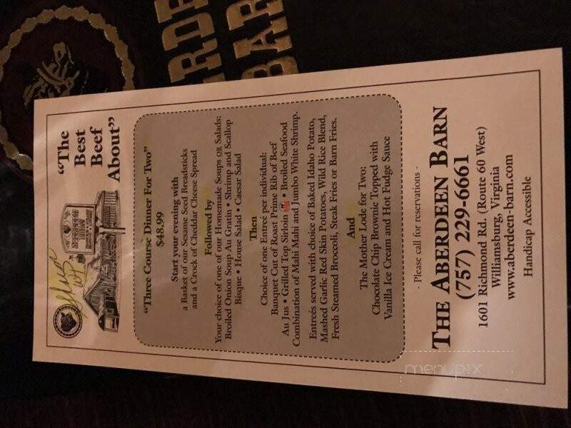 Aberdeen Barn - Williamsburg, VA menu_pic