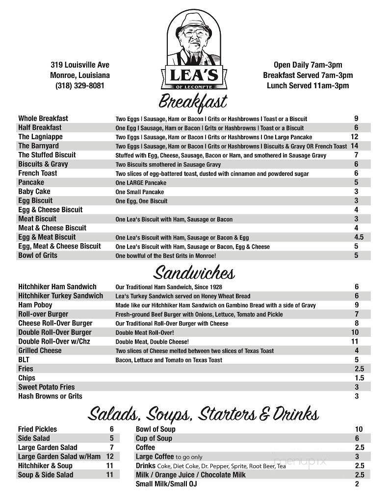 Lea's Lunchroom - Monroe, LA menu_pic