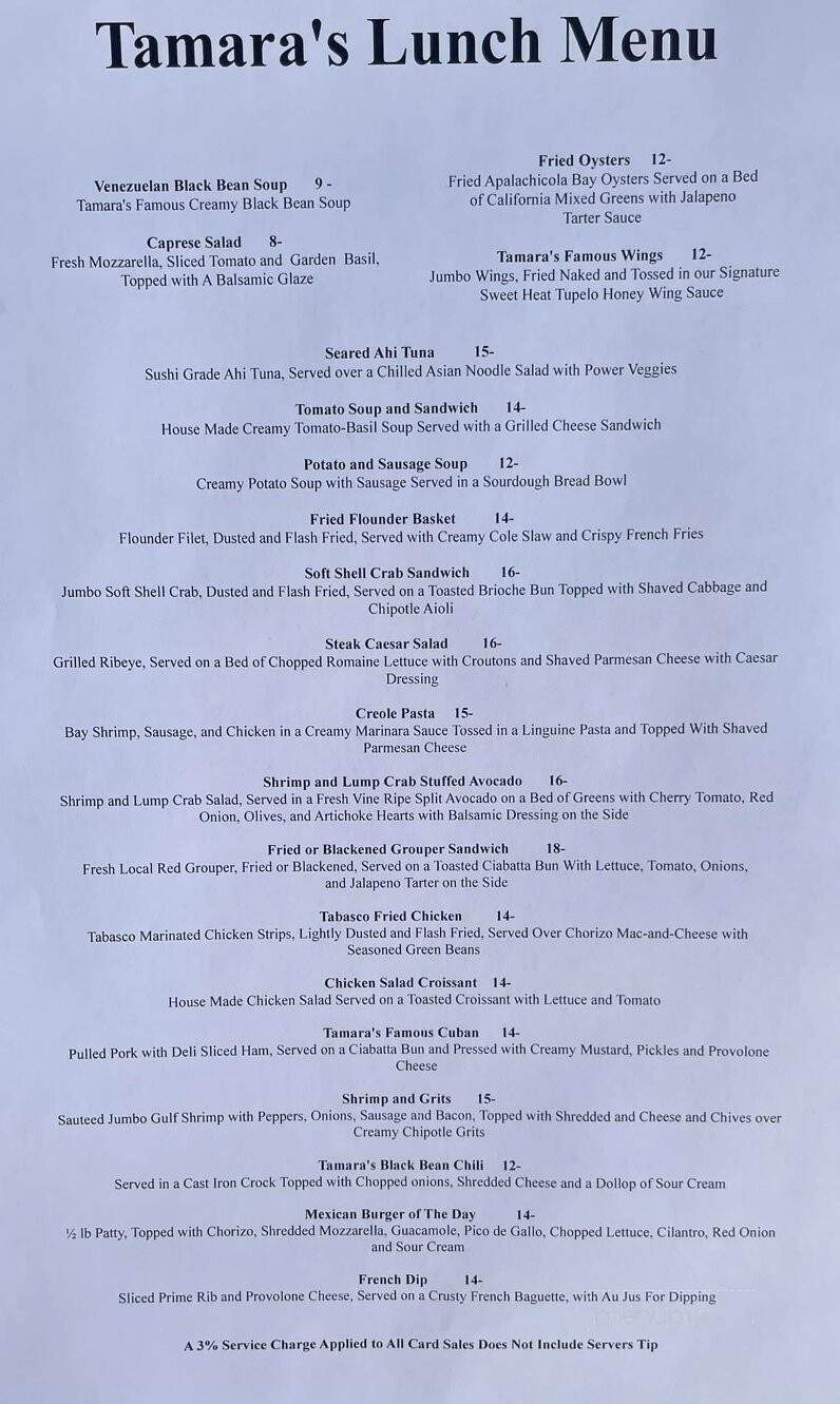 Tamara's Cafe - Apalachicola, FL menu_pic