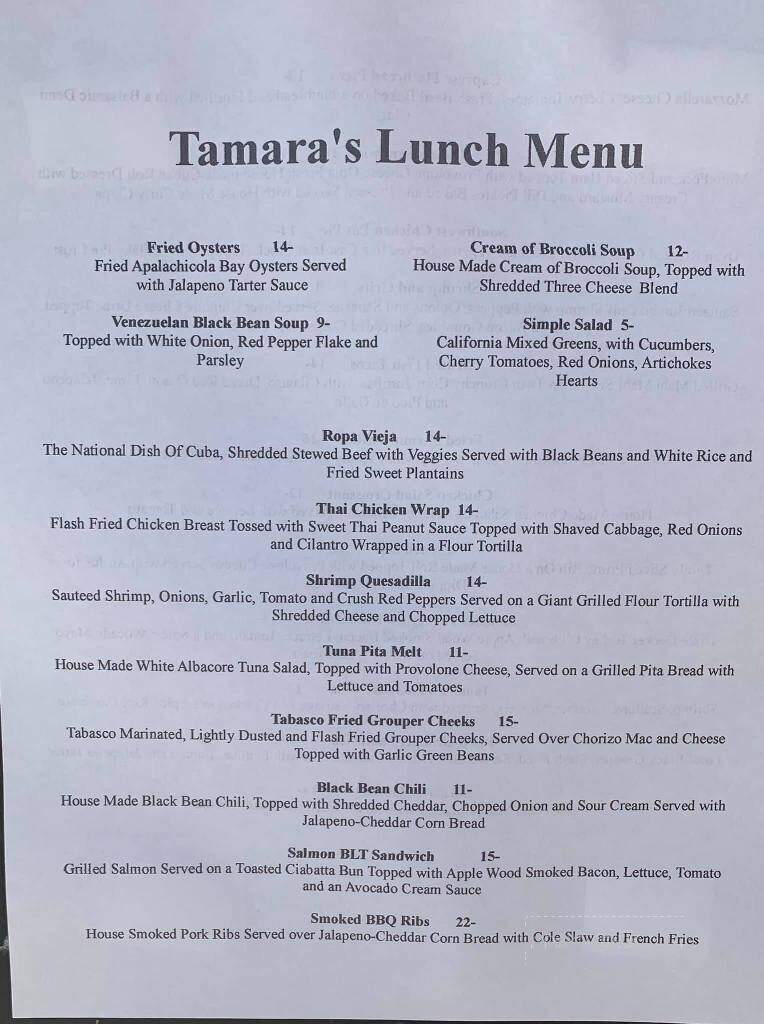 Tamara's Cafe - Apalachicola, FL menu_pic