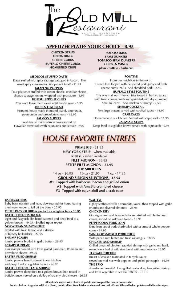 Old Mill - Austin, MN menu_pic